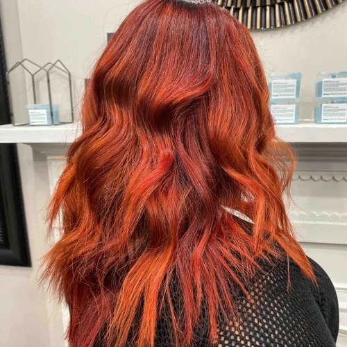 Vivid copper-red blended bright through the ends