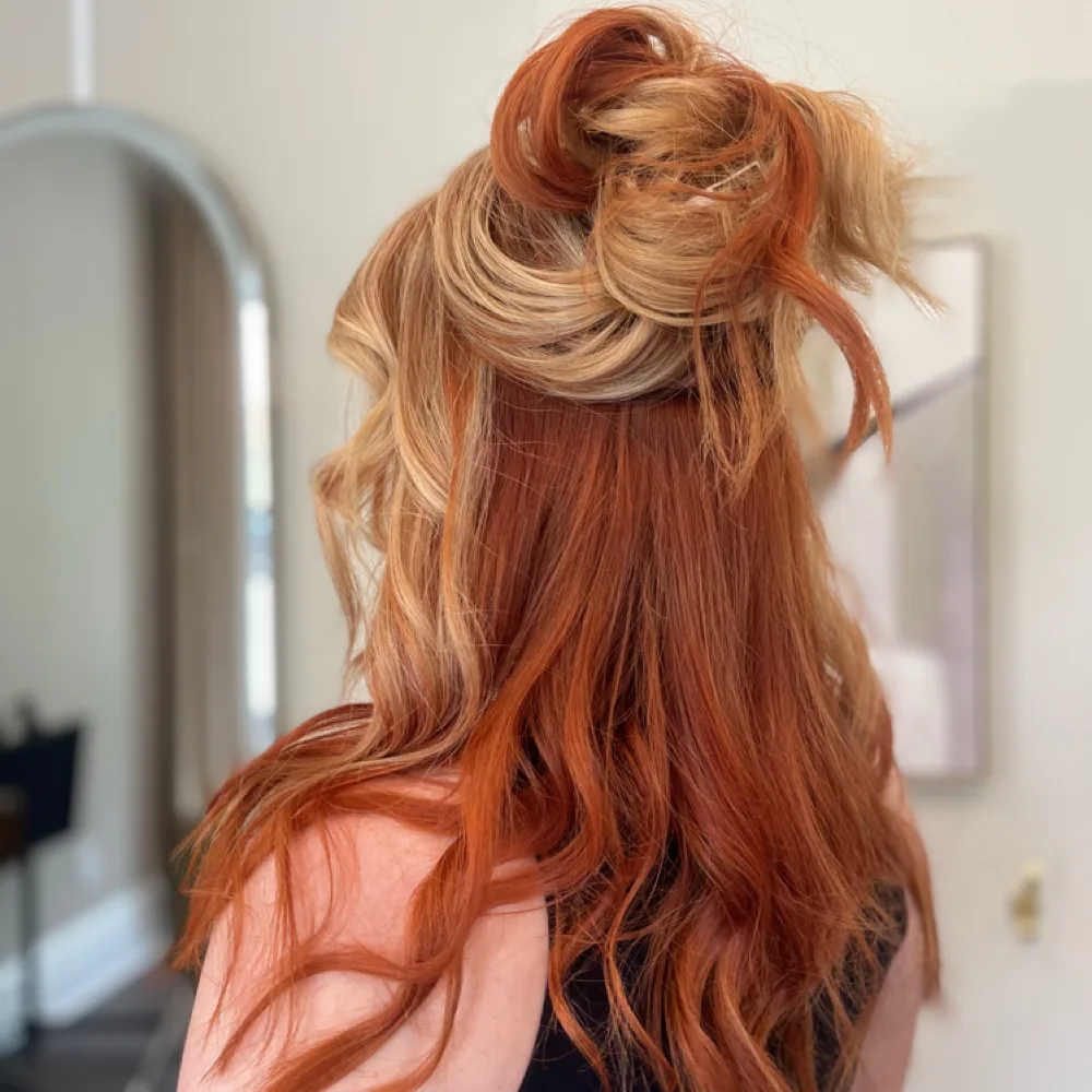 Vivid color block — Cowboy Copper with Honey Blonde